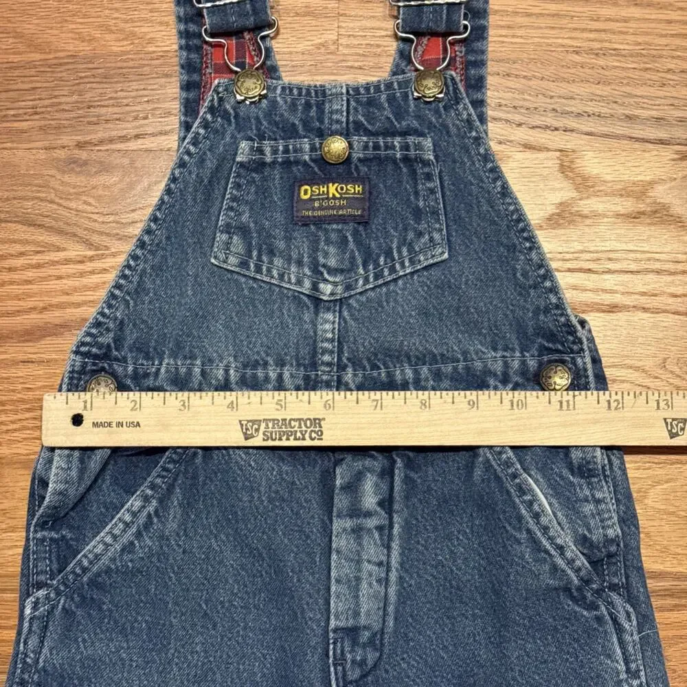 Vintage 80s OshKosh B'Gosh Vestbak Plaid Flannel Lined Overalls Blue Size 5